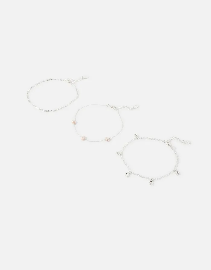 Accessorize Flower And Stone Chain Anklet Set Women Anklets