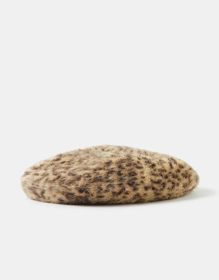 Accessorize Fluffy Leopard Beret Women Hats