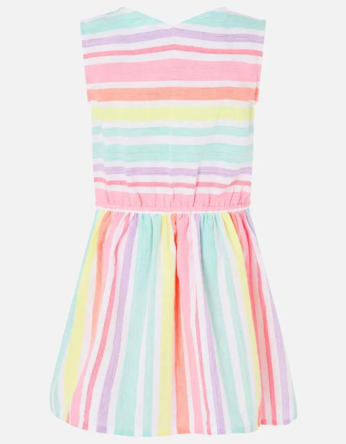 Accessorize Girls Rainbow Stripe Dress In Linen Blend Multi Brightsmulti Girls Dresses