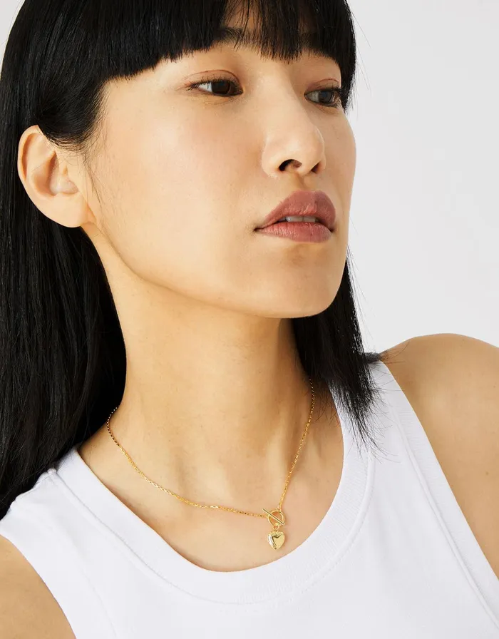 Accessorize GoldPlated Heirloom Heart Locket TBar Necklace Women Necklaces