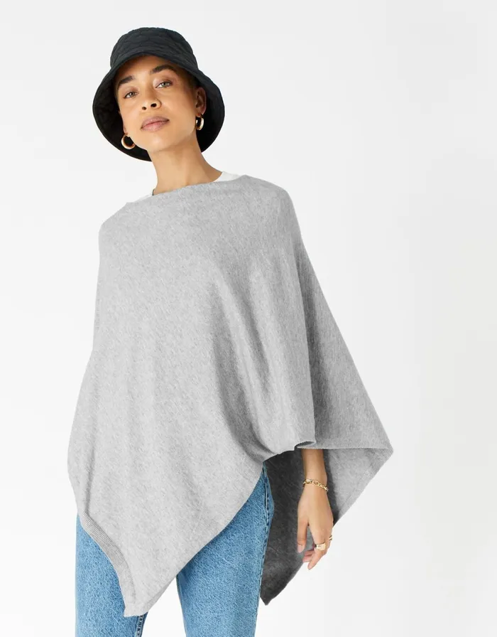 Accessorize Lightweight Knit Poncho Grey Grey Women Scarves