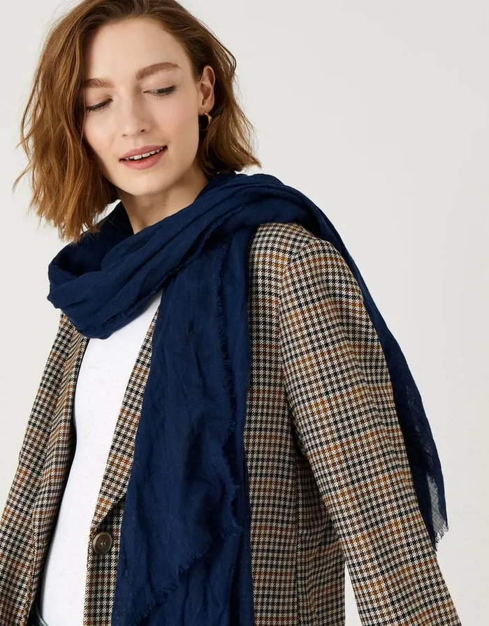 Accessorize Lightweight Scarf In Linen Blend Blue Navy Women Scarves