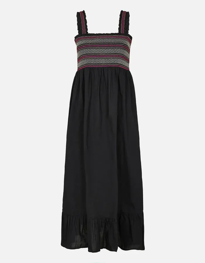 Accessorize Smocked Midi Dress Black Black Women Dresses