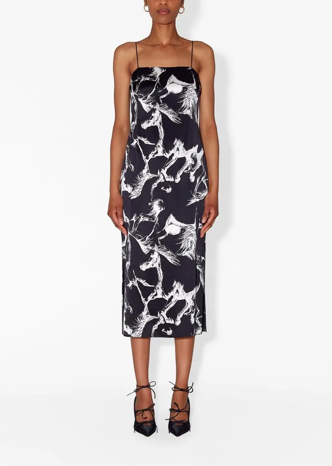 Adam Lippes Dresses and Jumpsuits Cami Dress In Printed Hammered Silk Blackwhite 8211 Women