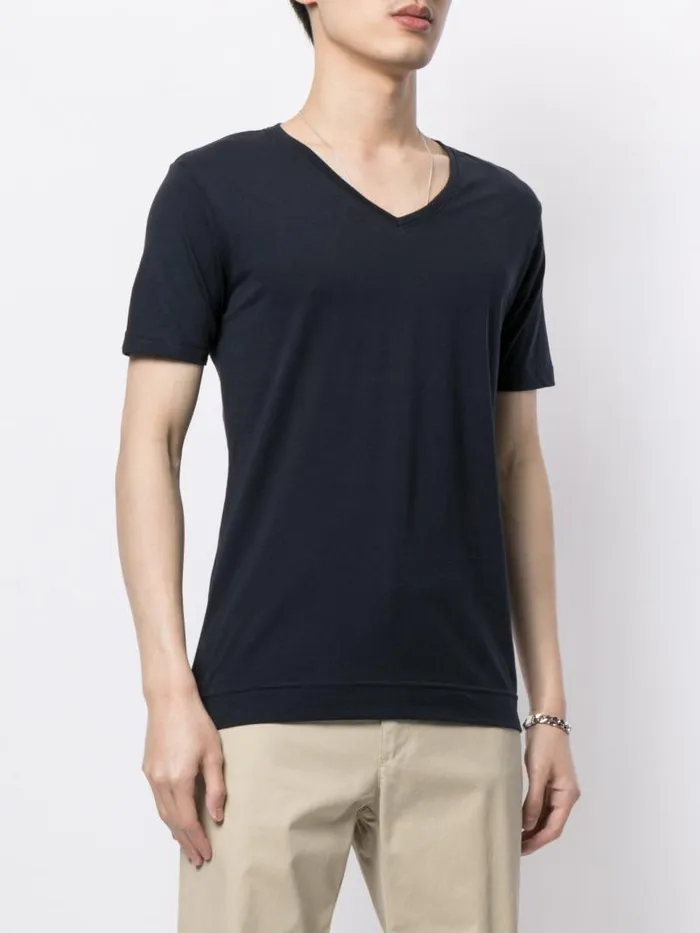 Adam Lippes TShirts Short Sleeve VNeck TShirt In Pima Cotton Navy 8211 Men