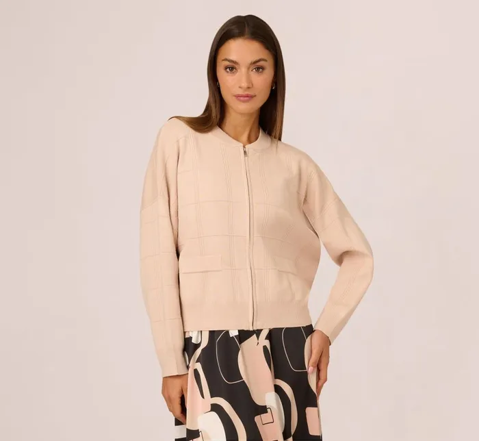 Adrianna Papell Coord Sets Long Sleeve Zip Front Sweater Bomber In Champagne Blush 8211 Women Adrianna Papell Coord Sets Long Sleeve Zip Front Sweater Bomber In Champagne Blush 8211 Women