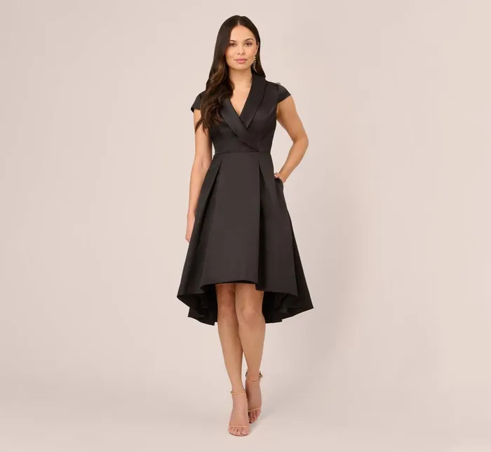 Adrianna Papell Day Dresses Cap Sleeve Mikado Midi Dress With High Low Skirt In Black 8211 Women Adrianna Papell Day Dresses Cap Sleeve Mikado Midi Dress With High Low Skirt In Black 8211 Women
