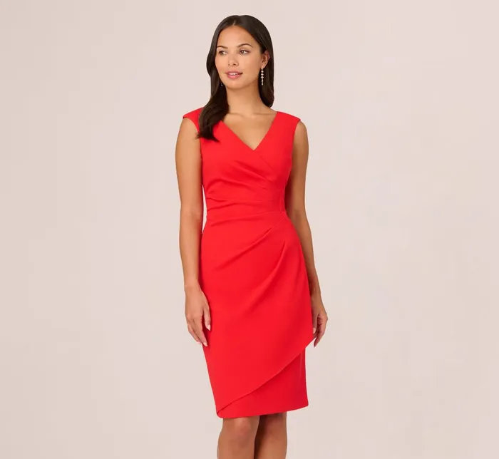 Adrianna Papell Day Dresses Crepe Sheath Dress With Draped Details In Red Crush 8211 Women Adrianna Papell Day Dresses Crepe Sheath Dress With Draped Details In Red Crush 8211 Women
