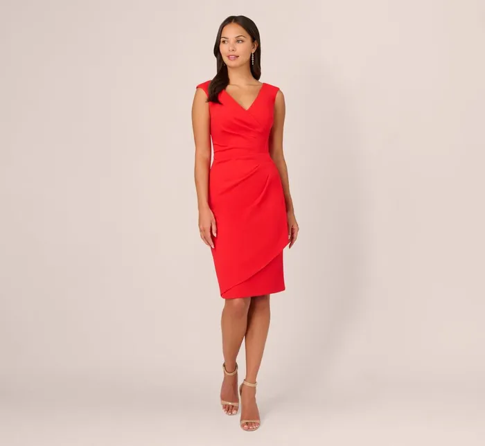 Adrianna Papell Day Dresses Crepe Sheath Dress With Draped Details In Red Crush 8211 Women