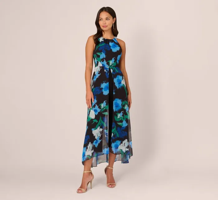 Adrianna Papell Day Dresses Floral Print Chiffon Cropped Jumpsuit With Wide Legs In Black Multi 8211 Women Adrianna Papell Day Dresses Floral Print Chiffon Cropped Jumpsuit With Wide Legs In Black Multi 8211 Women