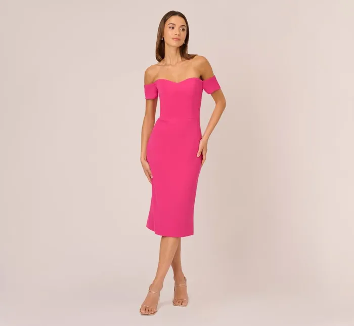 Adrianna Papell Day Dresses Off The Shoulder Midi Dress With Sweetheart Neckline In Brilliant Fuchsia 8211 Women Adrianna Papell Day Dresses Off The Shoulder Midi Dress With Sweetheart Neckline In Brilliant Fuchsia 8211 Women