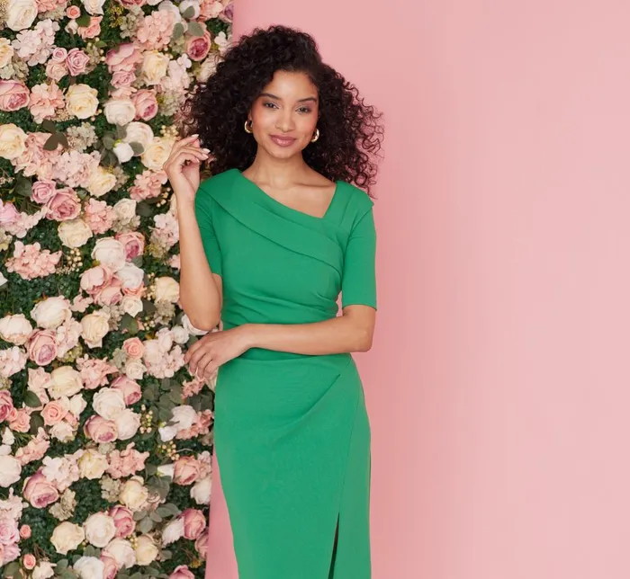 Adrianna Papell Day Dresses Short Sleeves Sheath Dress With Asymmetrical Neckline In Vivid Green 8211 Women Adrianna Papell Day Dresses Short Sleeves Sheath Dress With Asymmetrical Neckline In Vivid Green 8211 Women