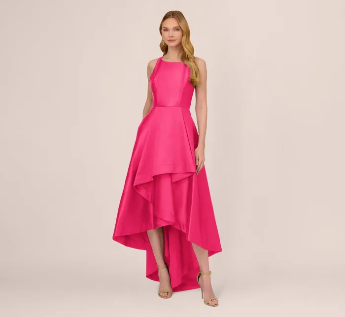 Adrianna Papell Formal Dresses High Low Mikado Gown With Asymmetrical Detail In Electric Pink 8211 Women Adrianna Papell Formal Dresses High Low Mikado Gown With Asymmetrical Detail In Electric Pink 8211 Women