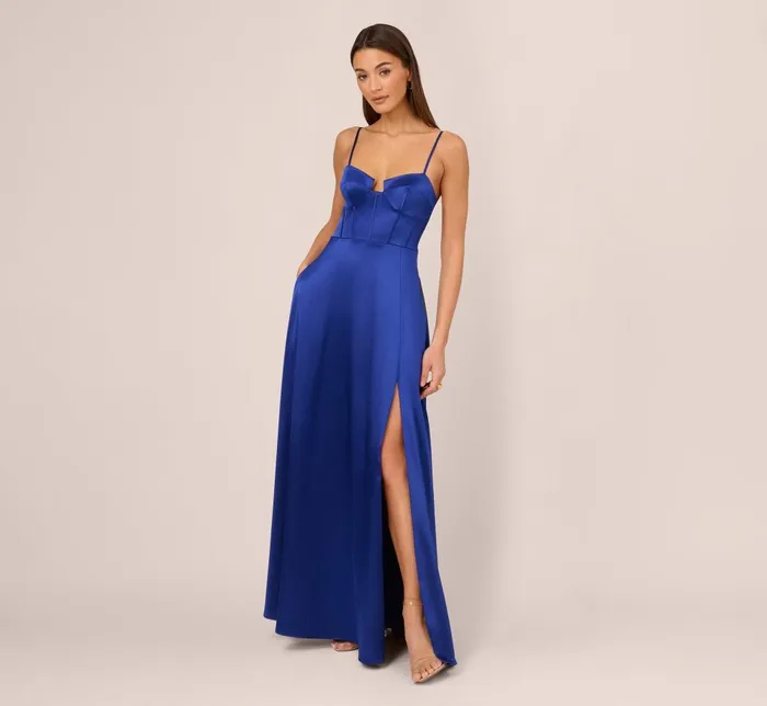 Adrianna Papell Formal Dresses Liquid Satin Gown With Corset Bodice In Royal Sapphire 8211 Women Adrianna Papell Formal Dresses Liquid Satin Gown With Corset Bodice In Royal Sapphire 8211 Women