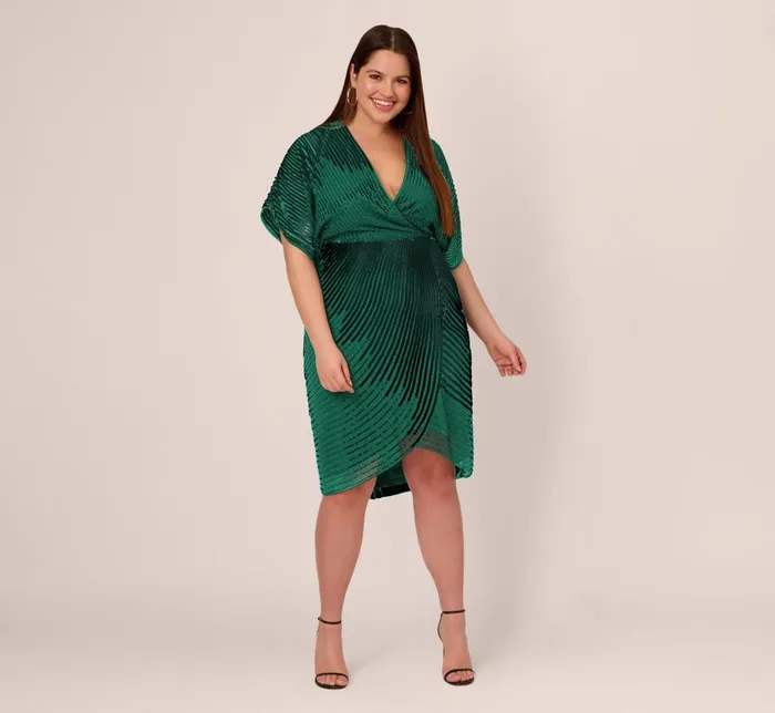 Adrianna Papell Formal Dresses Plus Size Beaded Faux Wrap Dress With Dolman Sleeves In Dark Ivy 8211 Women