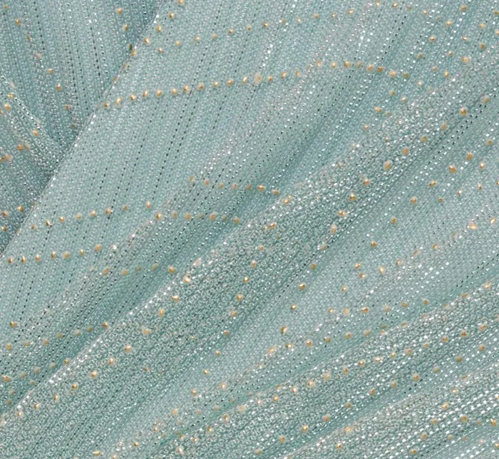Adrianna Papell Formal Dresses Plus Size Crinkle Metallic Gown With Sheer Bishop Sleeves And Draped Details In Mint Smoke 8211 Women