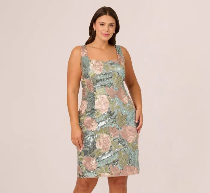 Adrianna Papell Formal Dresses Plus Size Sequin Embroidery Short Dress In Sage Multi 8211 Women Adrianna Papell Formal Dresses Plus Size Sequin Embroidery Short Dress In Sage Multi 8211 Women