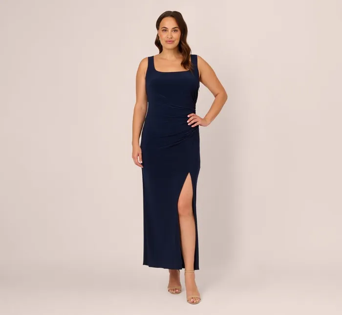 Adrianna Papell Formal Dresses Plus Size Sleeveless Jersey Gown With Embellished Lace Cowl Back In Midnight 8211 Women Adrianna Papell Formal Dresses Plus Size Sleeveless Jersey Gown With Embellished Lace Cowl Back In Midnight 8211 Women