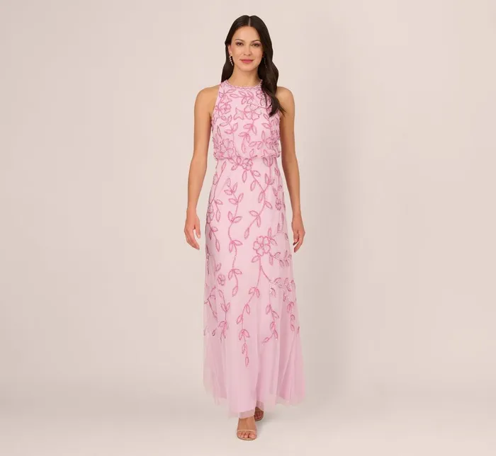 Adrianna Papell Formal Dresses Sleeveless Blouson Mermaid Gown With Jasmine Beading In Pink Lace 8211 Women Adrianna Papell Formal Dresses Sleeveless Blouson Mermaid Gown With Jasmine Beading In Pink Lace 8211 Women