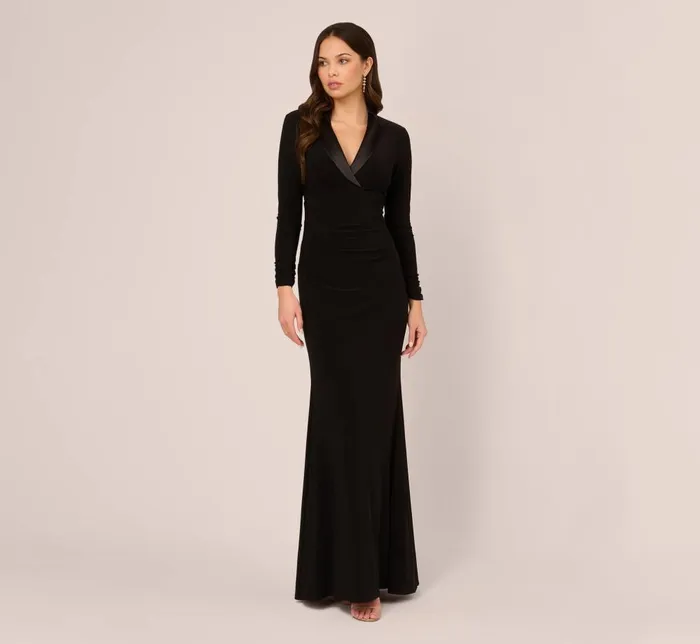 Adrianna Papell Formal Dresses Tuxedo Mermaid Gown With Long Sleeves In Black 8211 Women Adrianna Papell Formal Dresses Tuxedo Mermaid Gown With Long Sleeves In Black 8211 Women