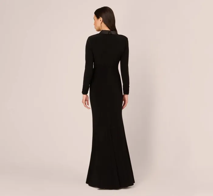 Adrianna Papell Formal Dresses Tuxedo Mermaid Gown With Long Sleeves In Black 8211 Women