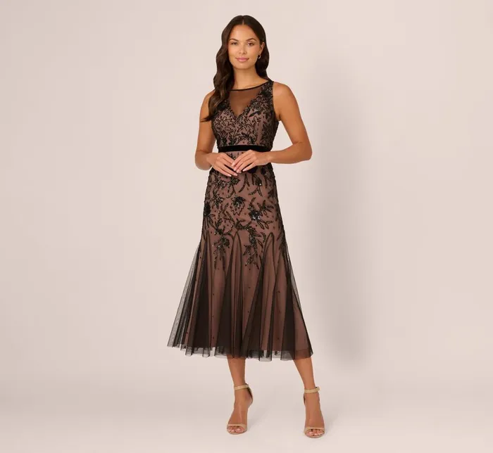 Adrianna Papell Wedding Guest Dresses Illusion Neckline Beaded Dress In Black Rosegold 8211 Women Adrianna Papell Wedding Guest Dresses Illusion Neckline Beaded Dress In Black Rosegold 8211 Women