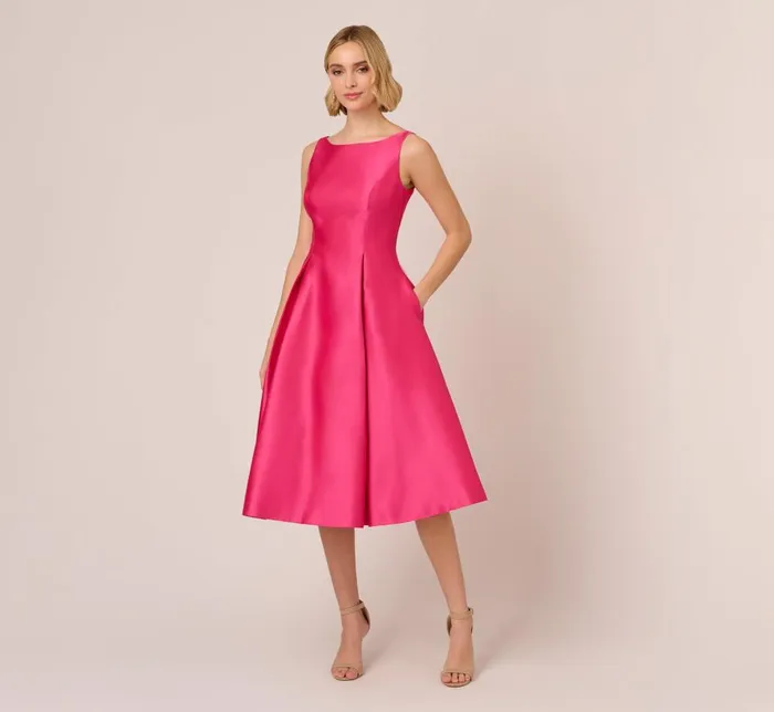 Adrianna Papell Wedding Guest Dresses Sleeveless Mikado Fit And Flare Midi Dress With VBack In Electric Pink 8211 Women Adrianna Papell Wedding Guest Dresses Sleeveless Mikado Fit And Flare Midi Dress With VBack In Electric Pink 8211 Women