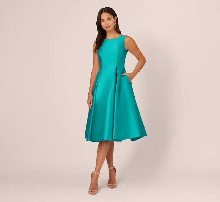 Adrianna Papell Wedding Guest Dresses Sleeveless Mikado Fit And Flare Midi Dress With VBack In Exotic Jade 8211 Women Adrianna Papell Wedding Guest Dresses Sleeveless Mikado Fit And Flare Midi Dress With VBack In Exotic Jade 8211 Women