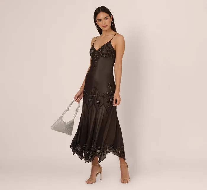 Adrianna Papell Wedding Guest Dresses Vintage Beaded Fairy AnkleLength Dress With Sharkbite Hem In Black Nude 8211 Women Adrianna Papell Wedding Guest Dresses Vintage Beaded Fairy AnkleLength Dress With Sharkbite Hem In Black Nude 8211 Women