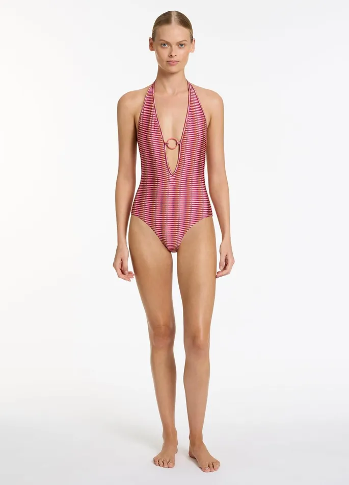 Alessia Geo Plunge One Piece Peony Women JETS Australia High Neck One Piece