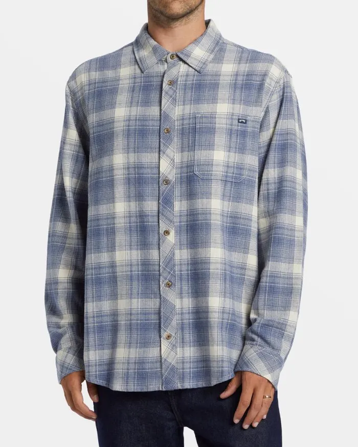Billabong Flannels Coastline Long Sleeve Flannel Shirt Slate Blue 8211 Men