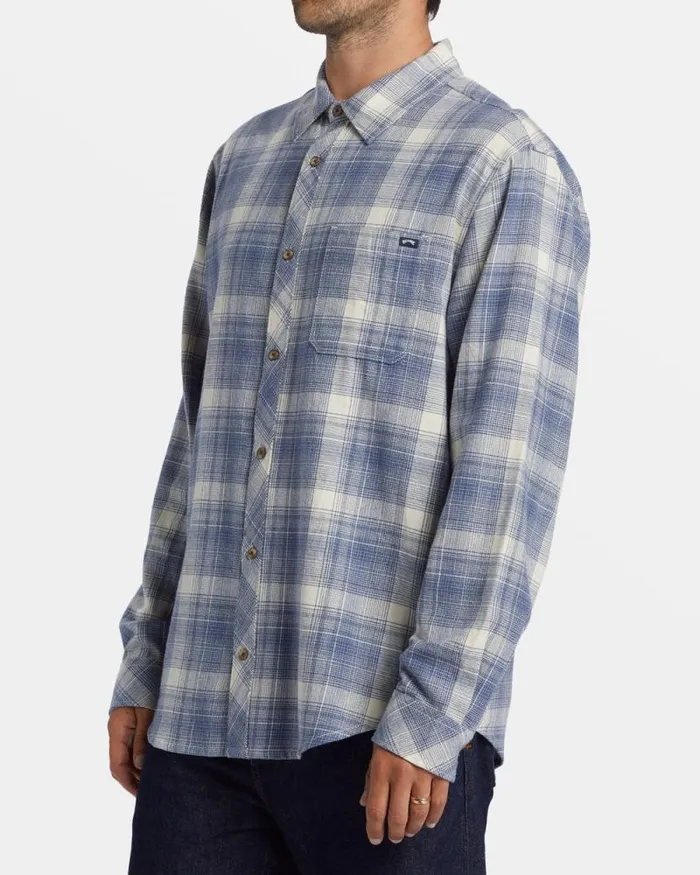 Billabong Flannels Coastline Long Sleeve Flannel Shirt Slate Blue 8211 Men