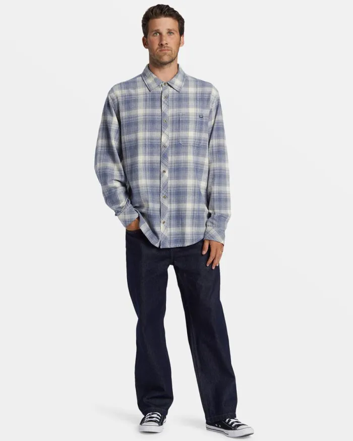 Billabong Flannels Coastline Long Sleeve Flannel Shirt Slate Blue 8211 Men