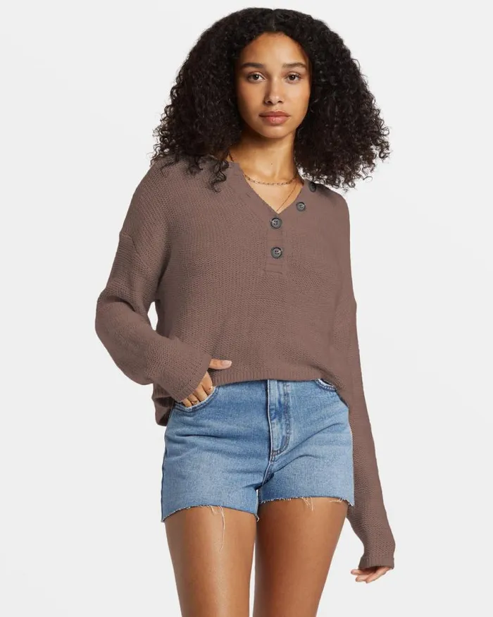 Billabong Sweaters Shallow Waters Henley Sweater Kona 8211 Women