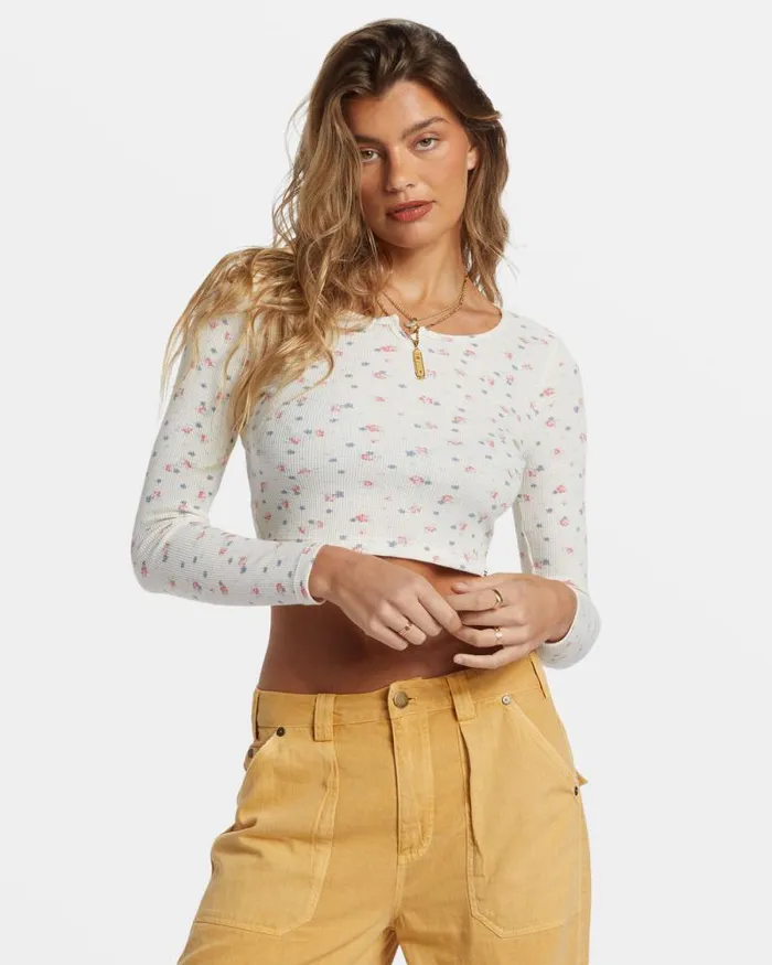 Billabong Tops Reese Thermal LongSleeve Cropped Top White Cap 8211 Women