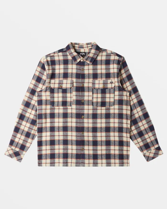 Billabong Wave Washed Essentials Offshore Long Sleeve Flannel Shirt Dusty Navy 8211 Men