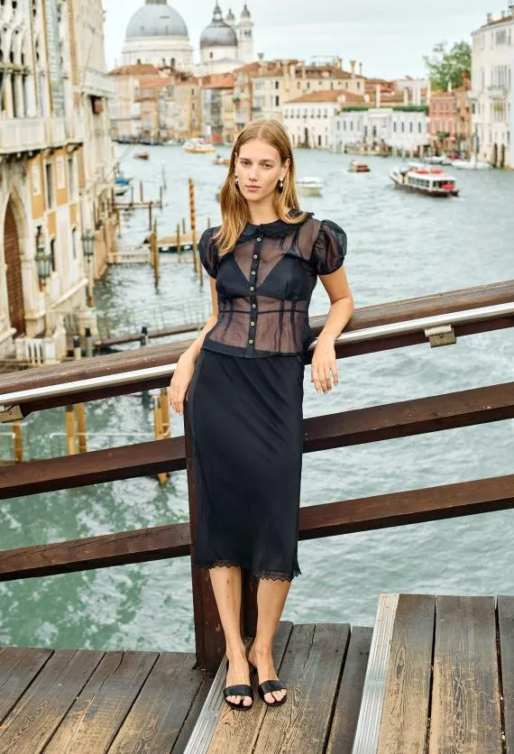Ciao Lucia Skirts Valeria Crepe De Chine Black Midi Skirt PreOrder 8211 Women