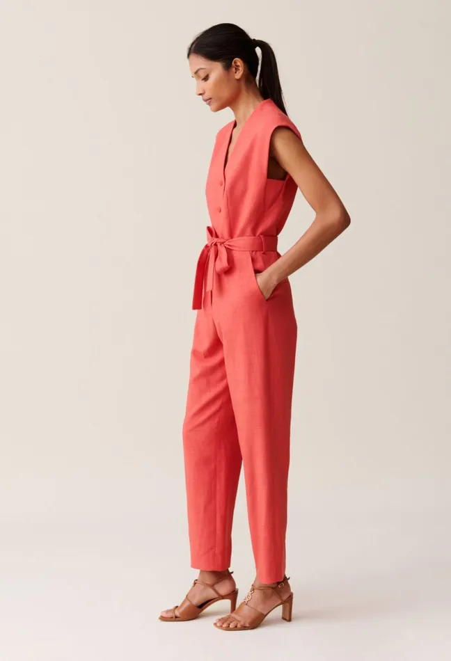 Claudie Pierlot Belted Terracotta Jumpsuit Terracotta Women Jumpsuits