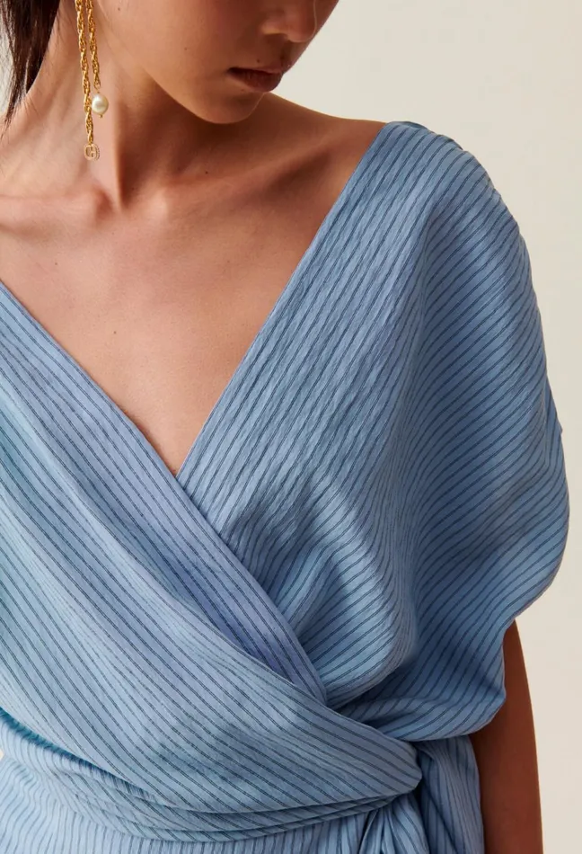 Claudie Pierlot Blue Stripe Wrap Mini Dress Sky Blue Women Dresses
