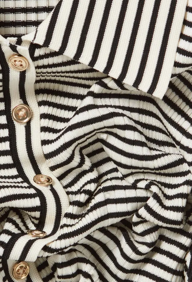 Claudie Pierlot Buttoned Striped Polo Top Ecru Women Tops And Shirts