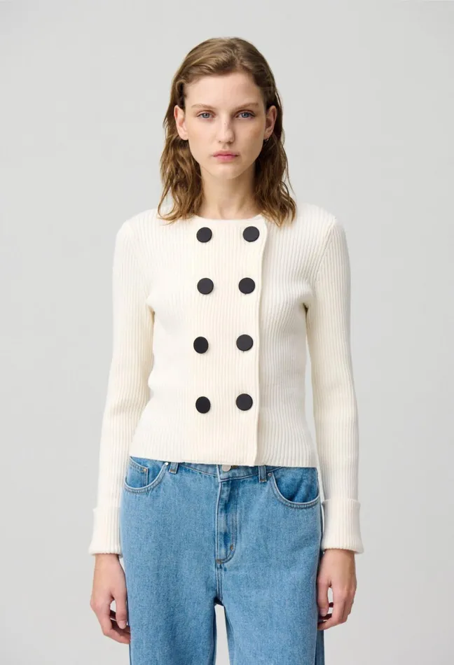 Claudie Pierlot Buttoned WoolBlend Cardigan Ecru Women Knitwear And Cardigans Claudie Pierlot Buttoned WoolBlend Cardigan Ecru Women Knitwear And Cardigans