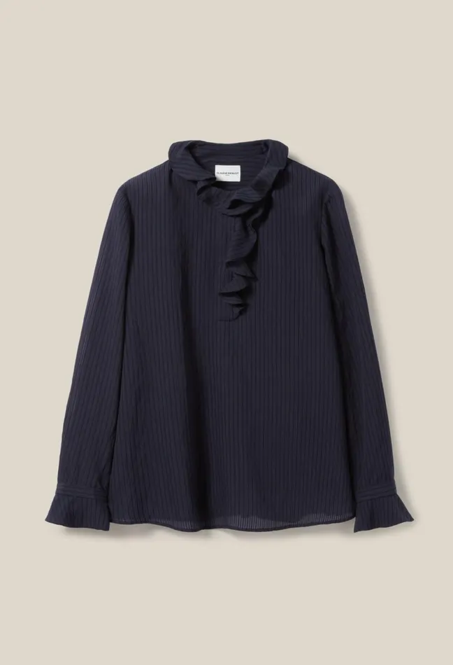 Claudie Pierlot Dark Blue Striped Ruffled Blouse Navy Women Tops And Shirts Claudie Pierlot Dark Blue Striped Ruffled Blouse Navy Women Tops And Shirts