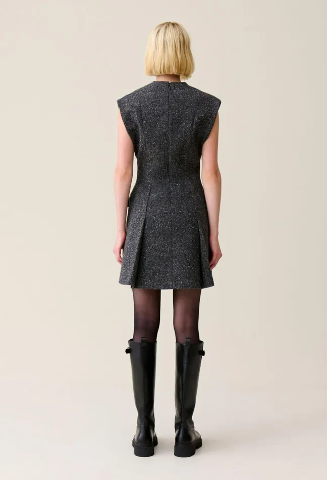 Claudie Pierlot Grey Fitted Tweed Suit Dress Mottled Grey Women Dresses Claudie Pierlot Grey Fitted Tweed Suit Dress Mottled Grey Women Dresses