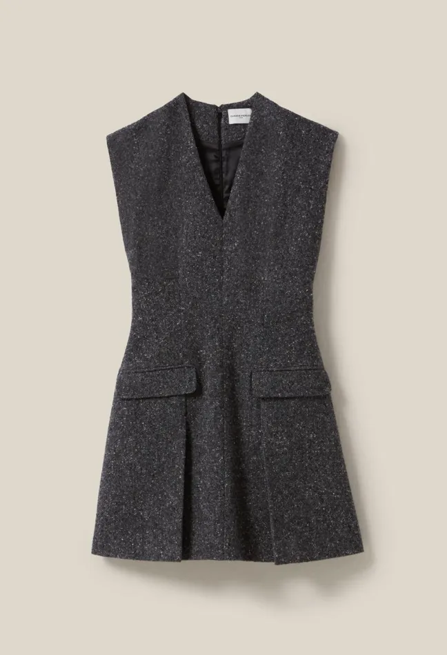 Claudie Pierlot Grey Fitted Tweed Suit Dress Mottled Grey Women Dresses Claudie Pierlot Grey Fitted Tweed Suit Dress Mottled Grey Women Dresses