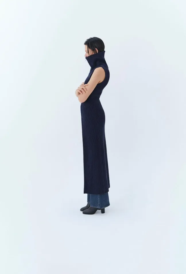 Claudie Pierlot High Neck Zip Knit Dress China Blue Women Dresses Claudie Pierlot High Neck Zip Knit Dress China Blue Women Dresses