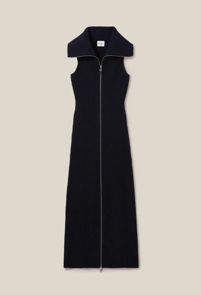 Claudie Pierlot High Neck Zip Knit Dress China Blue Women Dresses Claudie Pierlot High Neck Zip Knit Dress China Blue Women Dresses