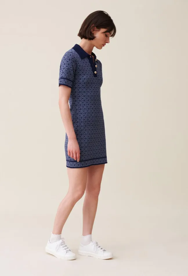 Claudie Pierlot Navy Monogram Short Dress Women Dresses