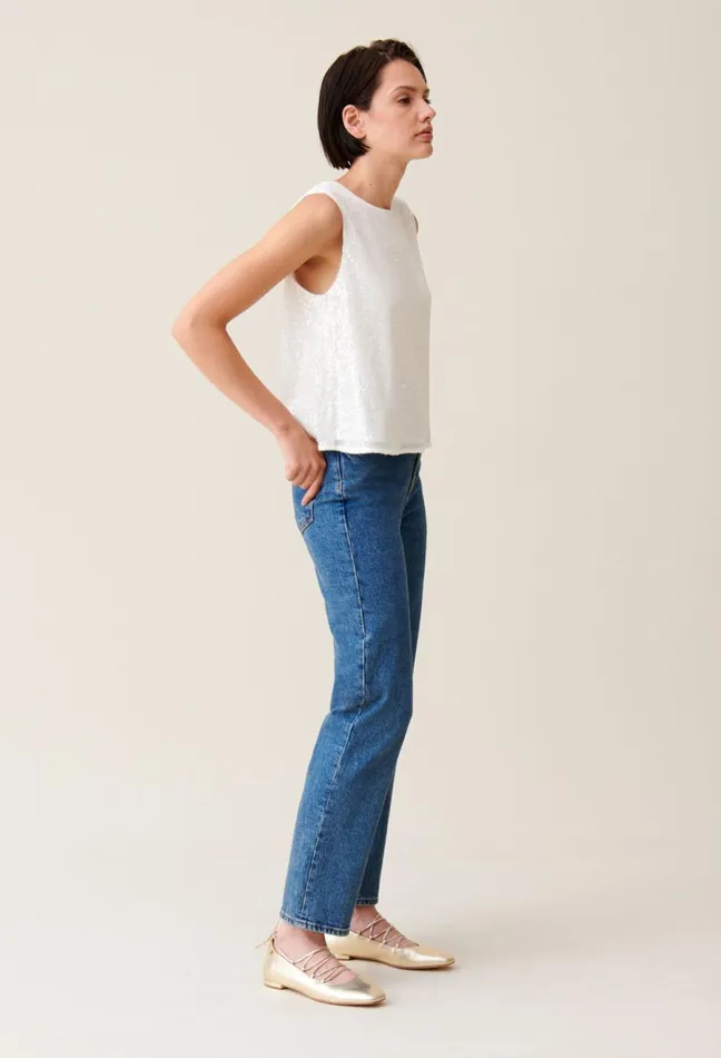 Claudie Pierlot OffWhite Sequinned Sleeveless Top Ecru Women Tops And Shirts