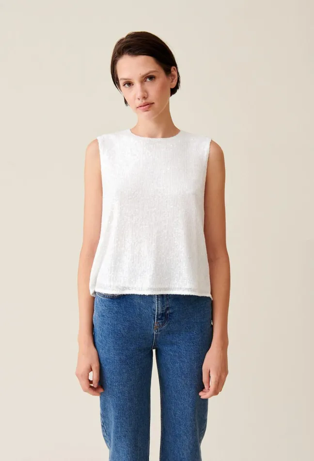 Claudie Pierlot OffWhite Sequinned Sleeveless Top Ecru Women Tops And Shirts