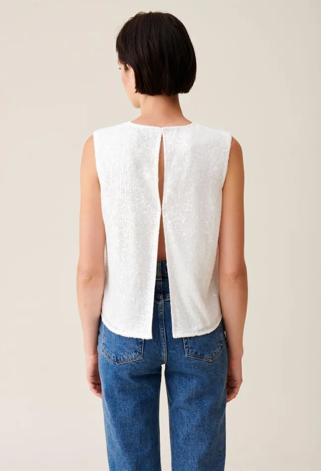Claudie Pierlot OffWhite Sequinned Sleeveless Top Ecru Women Tops And Shirts
